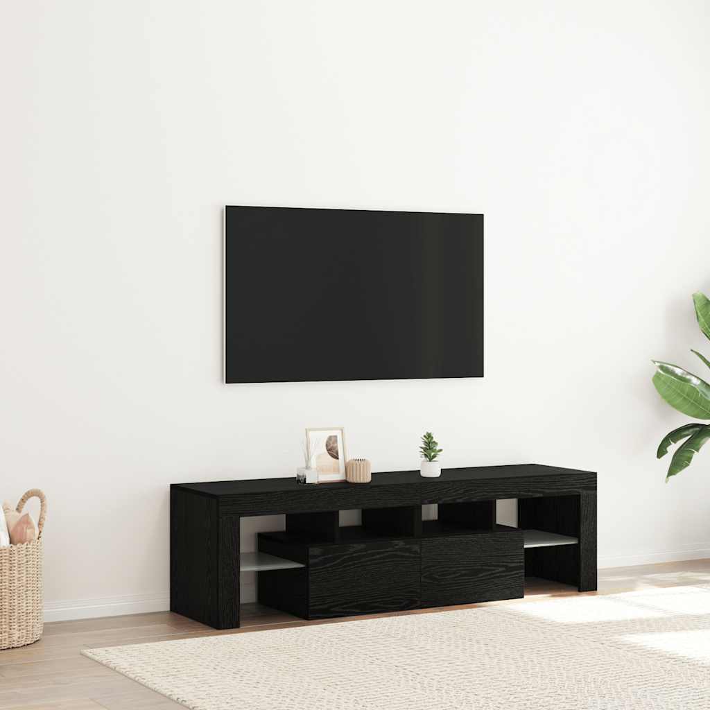 Tv-Benk Med Led-Lys Svart Eik 140X36,5X40 Cm Konstruert Tre