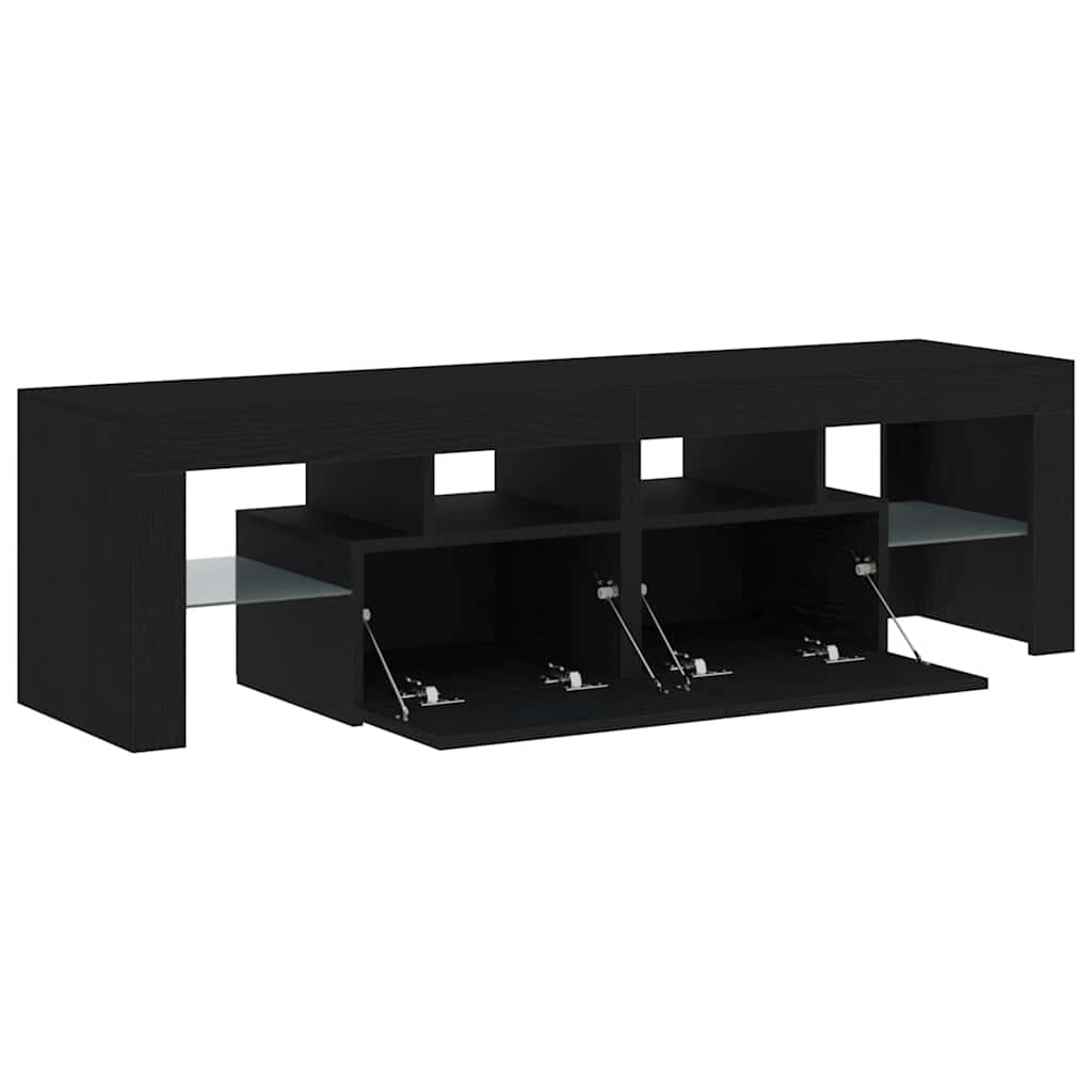 Tv-Benk Med Led-Lys Svart Eik 140X36,5X40 Cm Konstruert Tre