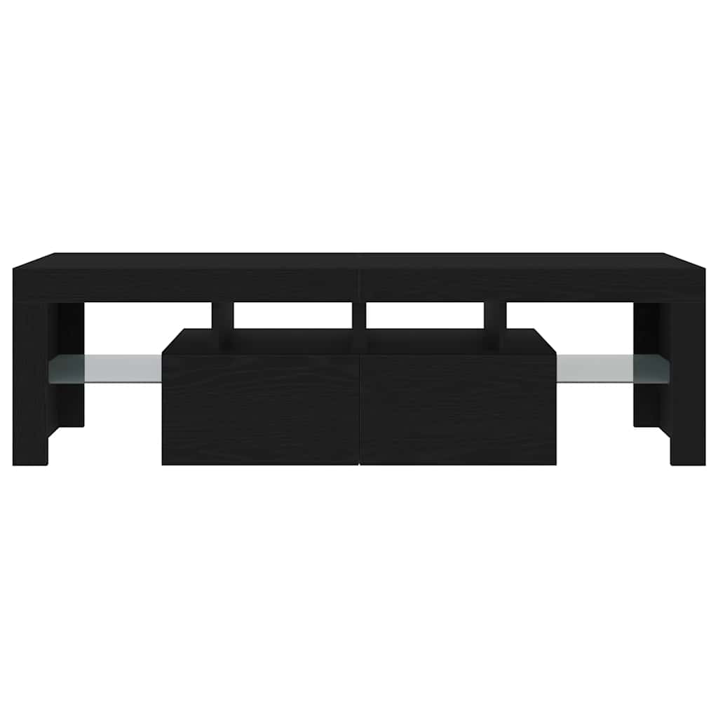 Tv-Benk Med Led-Lys Svart Eik 140X36,5X40 Cm Konstruert Tre