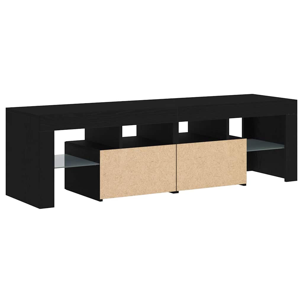 Tv-Benk Med Led-Lys Svart Eik 140X36,5X40 Cm Konstruert Tre