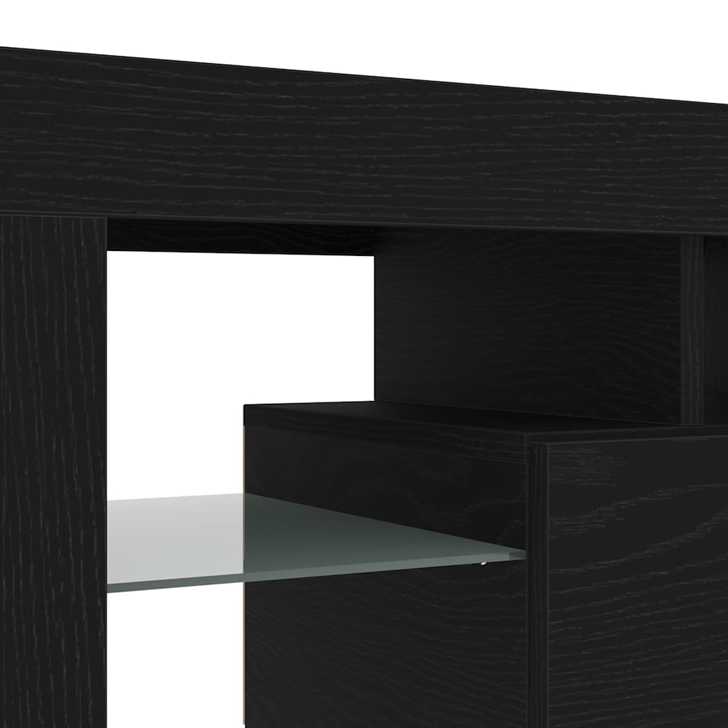 Tv-Benk Med Led-Lys Svart Eik 140X36,5X40 Cm Konstruert Tre