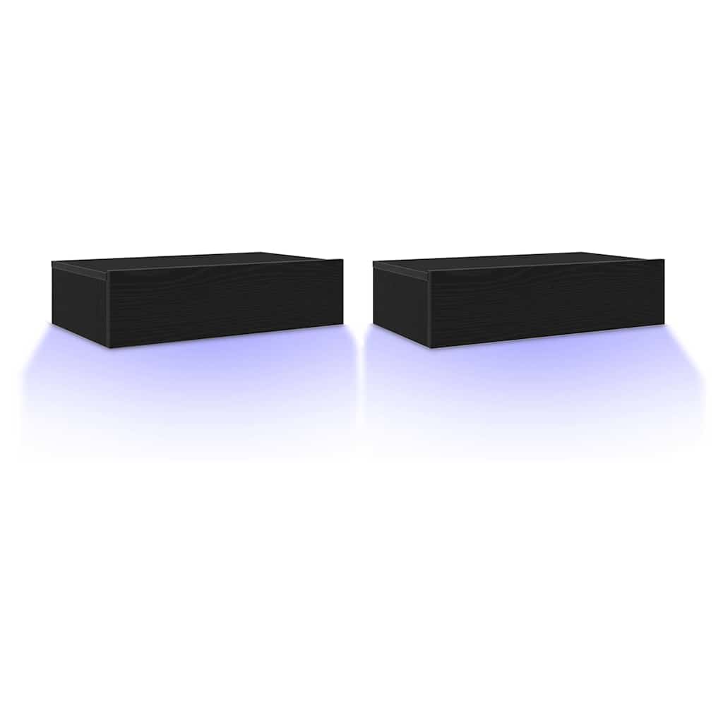 Tv-Skap Med Led-Lys 2 Stk Svart Eik 60X35X15,5 Cm