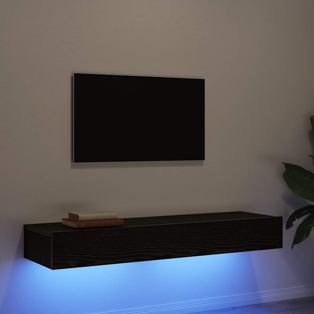 Tv-Skap Med Led-Lys 2 Stk Svart Eik 60X35X15,5 Cm