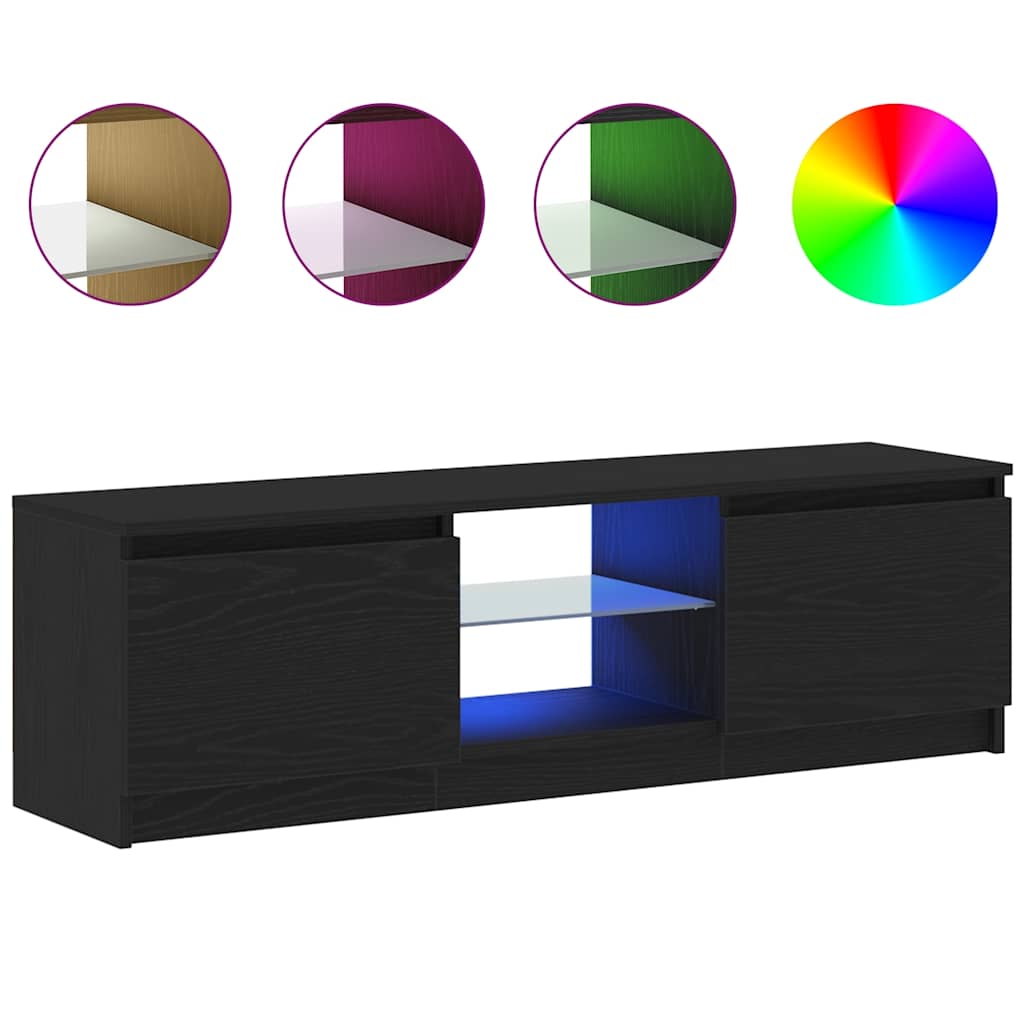 Tv-Benk Med Led-Lys Svart Eik 120X30X36 Cm Konstruert Tre