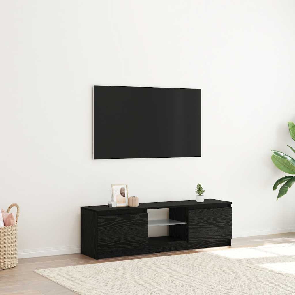 Tv-Benk Med Led-Lys Svart Eik 120X30X36 Cm Konstruert Tre