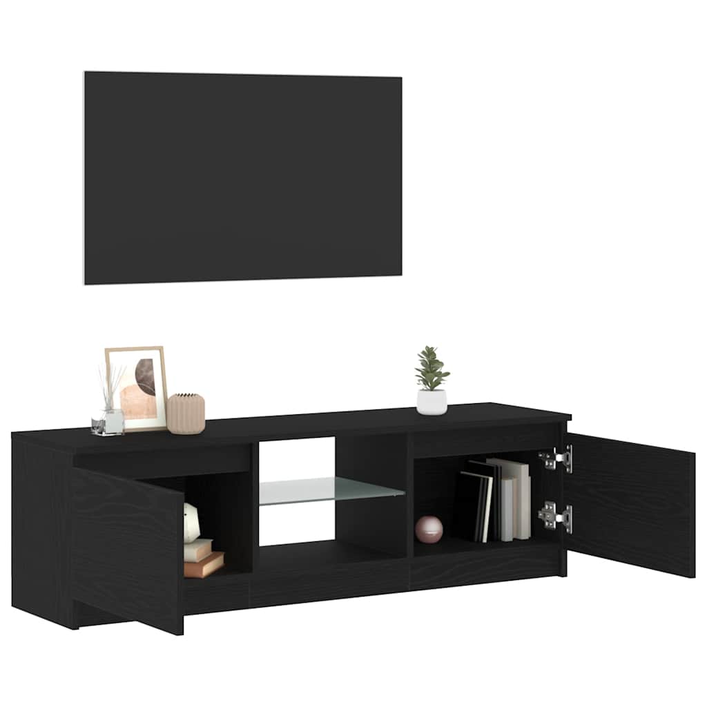 Tv-Benk Med Led-Lys Svart Eik 120X30X36 Cm Konstruert Tre