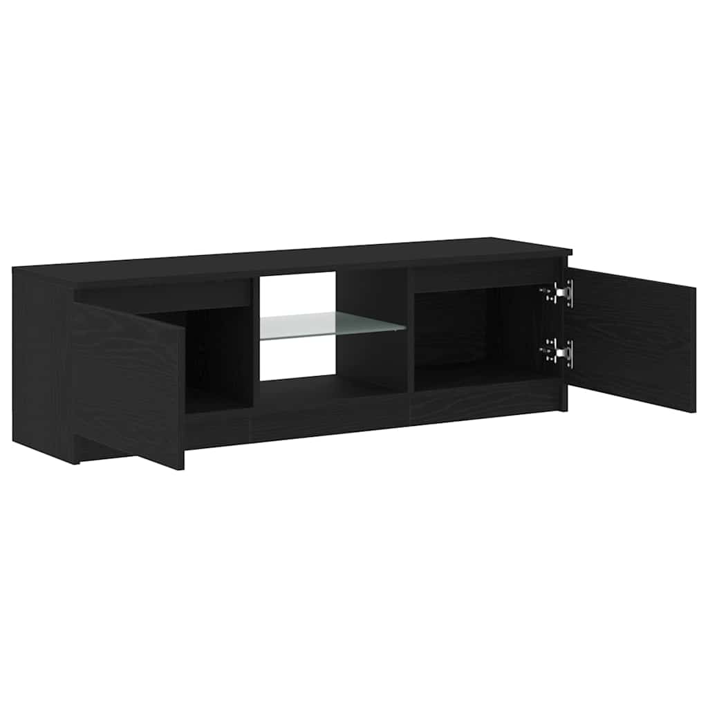 Tv-Benk Med Led-Lys Svart Eik 120X30X36 Cm Konstruert Tre