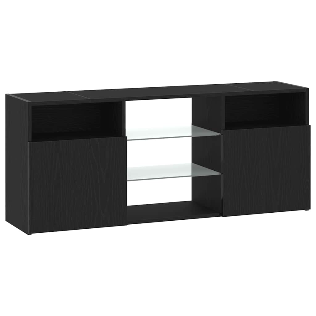 Tv-Benk Med Led-Lys Svart Eik 120X30X50 Cm Konstruert Tre