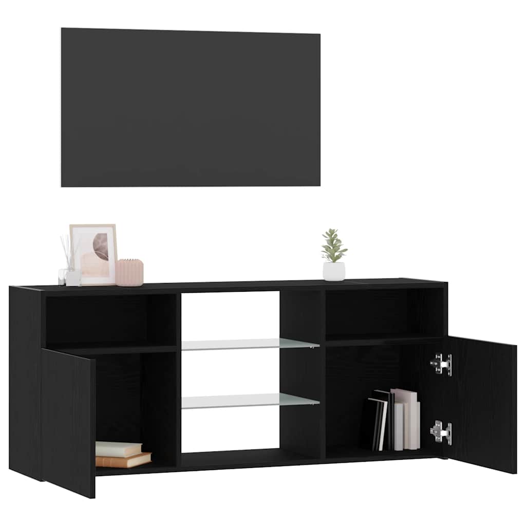 Tv-Benk Med Led-Lys Svart Eik 120X30X50 Cm Konstruert Tre