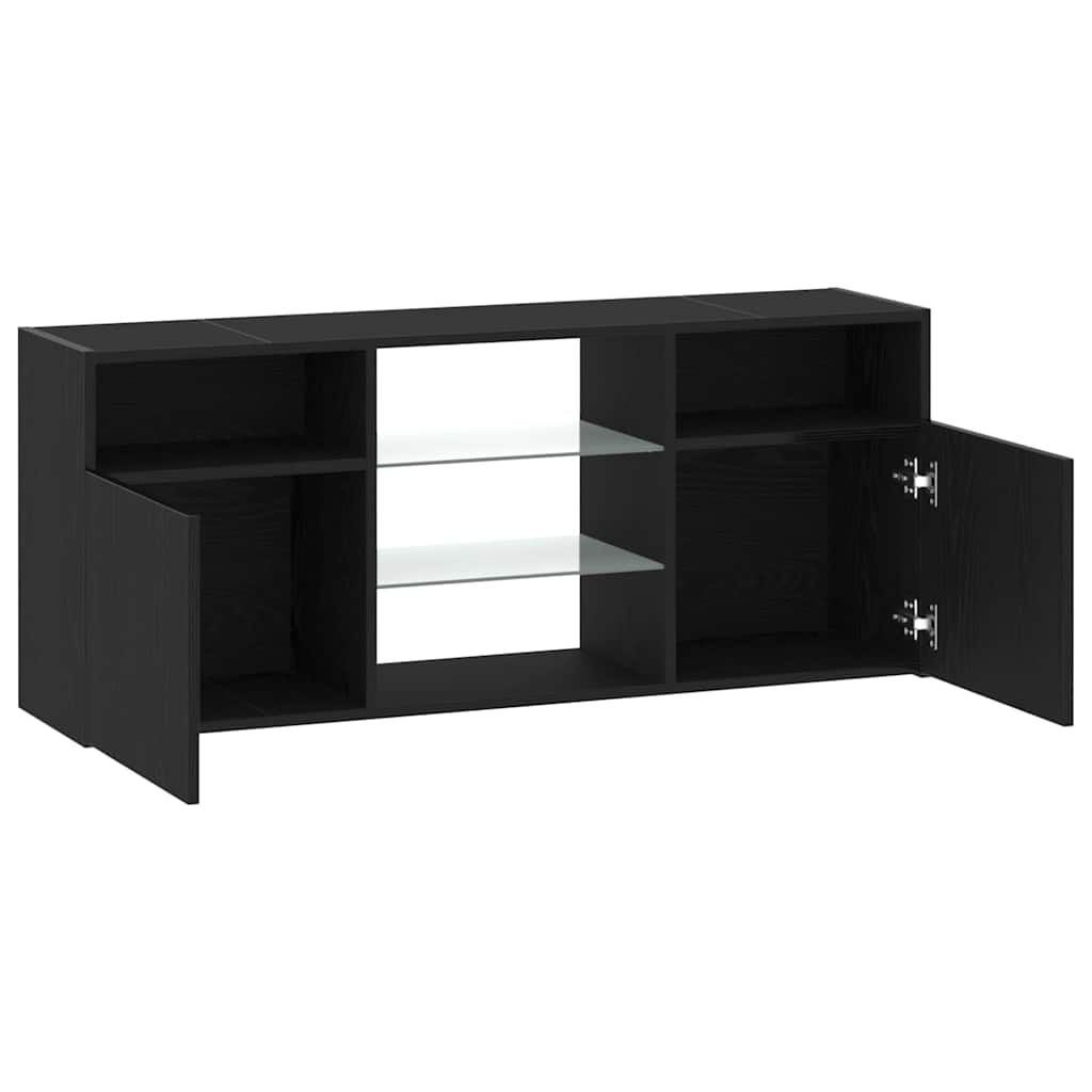 Tv-Benk Med Led-Lys Svart Eik 120X30X50 Cm Konstruert Tre