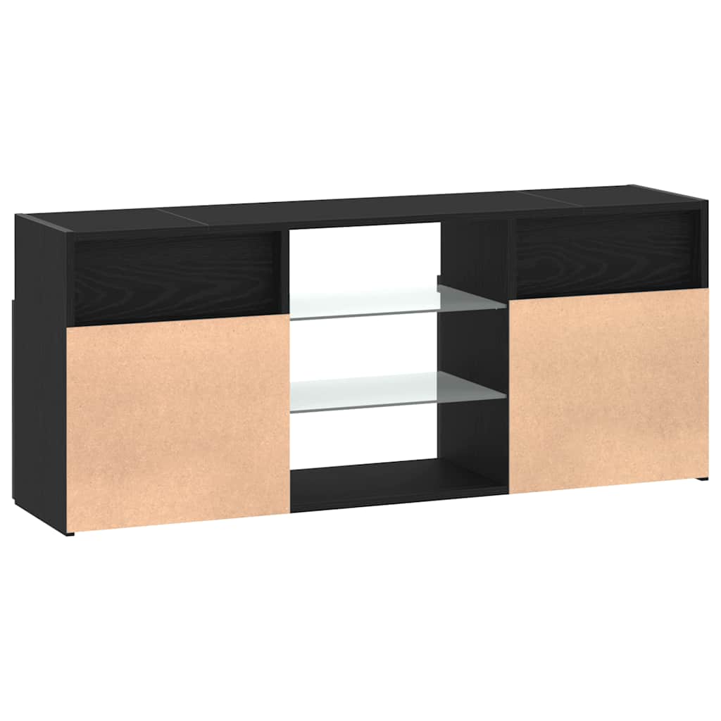 Tv-Benk Med Led-Lys Svart Eik 120X30X50 Cm Konstruert Tre