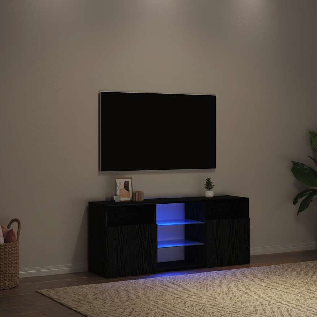 Tv-Benk Med Led-Lys Svart Eik 120X30X50 Cm Konstruert Tre