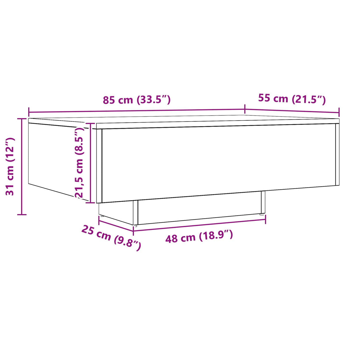 Kaffebord Svart Eik 85 X 55 X 31 Cm