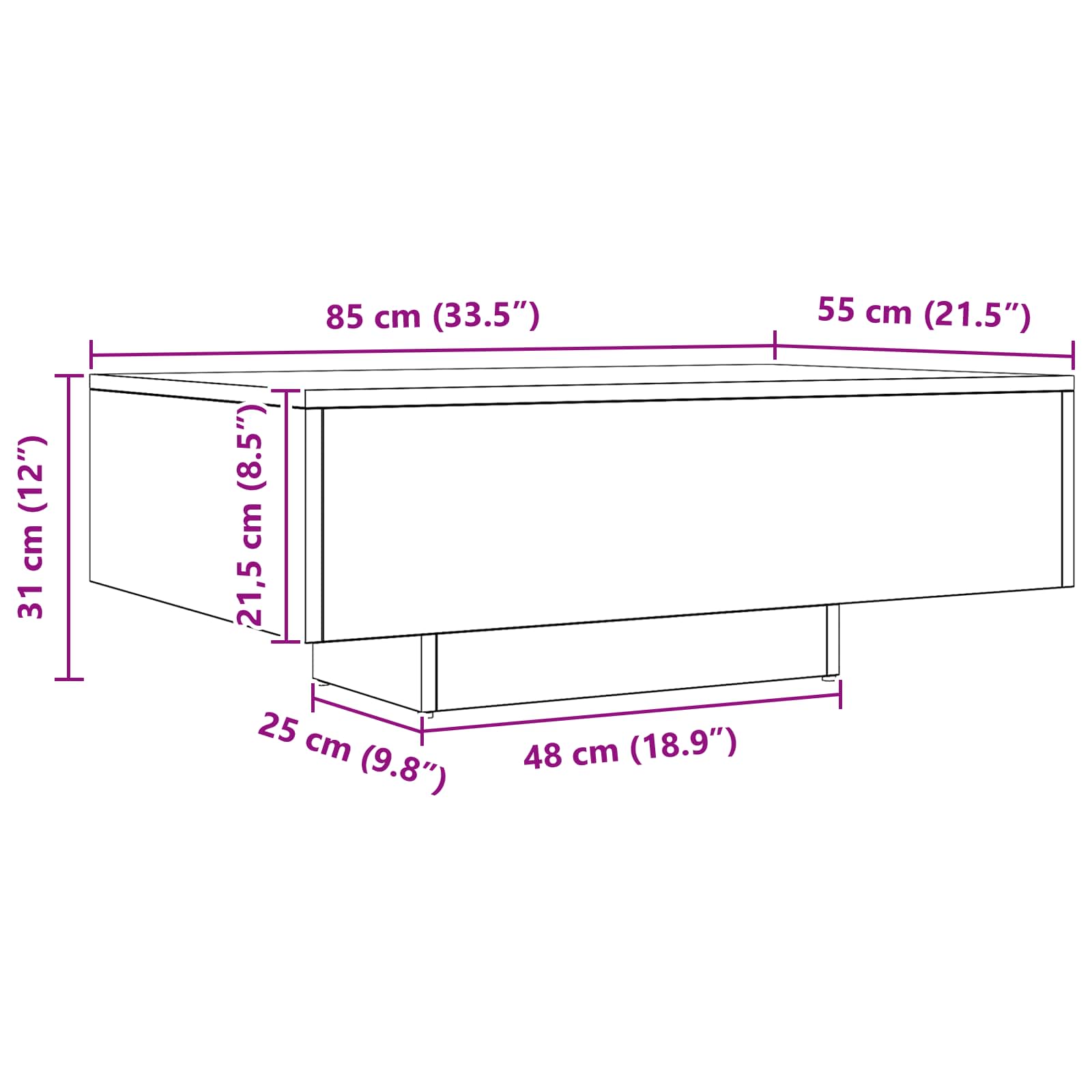 Kaffebord Svart Eik 85 X 55 X 31 Cm