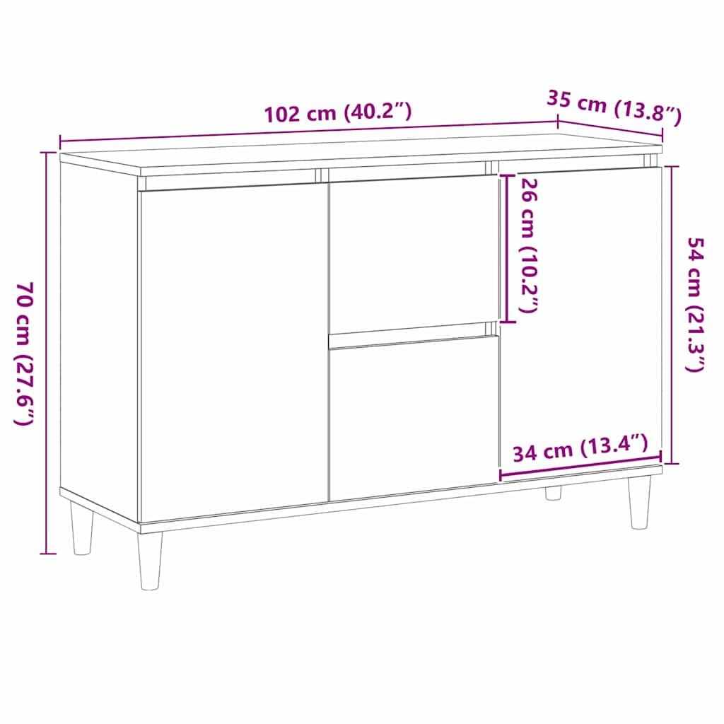 Serviesskap Med Skuff Svart 102 X 35 X 60 Cm Konstruert Tre