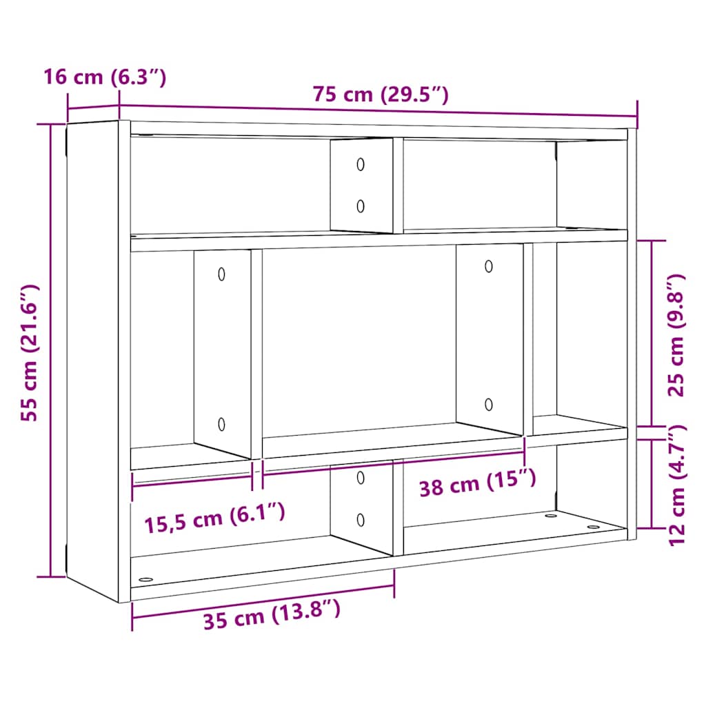 Vegghylle Artisan Eik 75X16X55 Cm Konstruert Tre