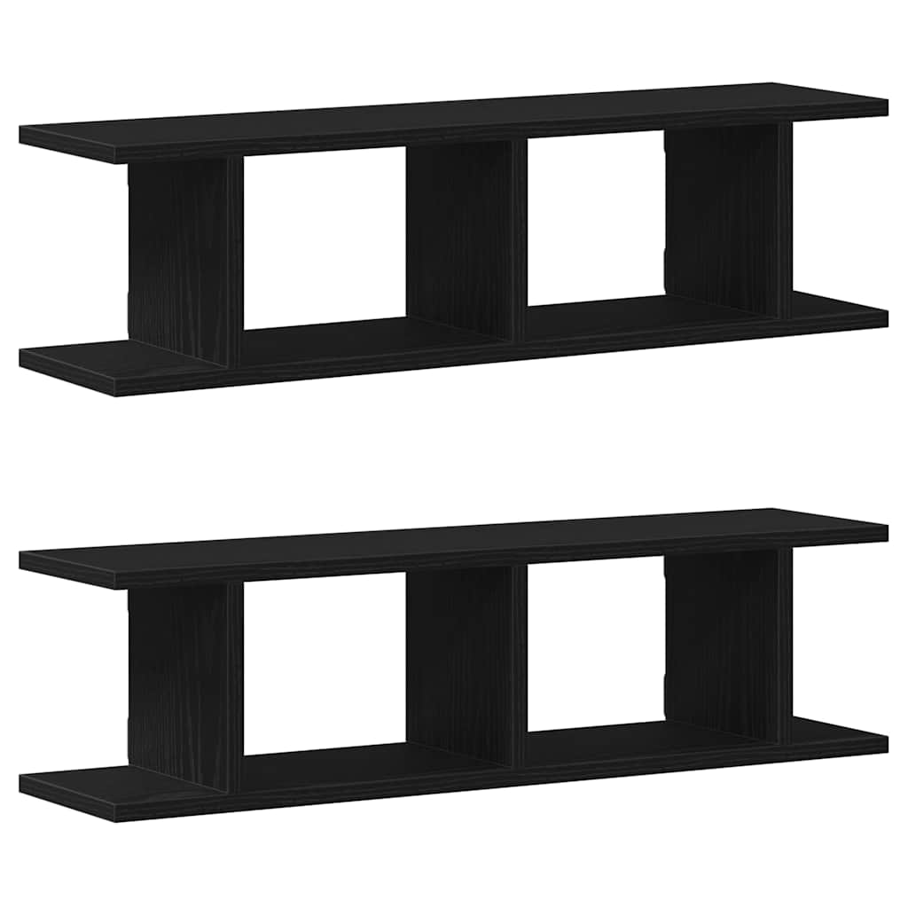 Vegghyller 2 Stk Svart Eik 75X18X20 Cm Konstruert Tre