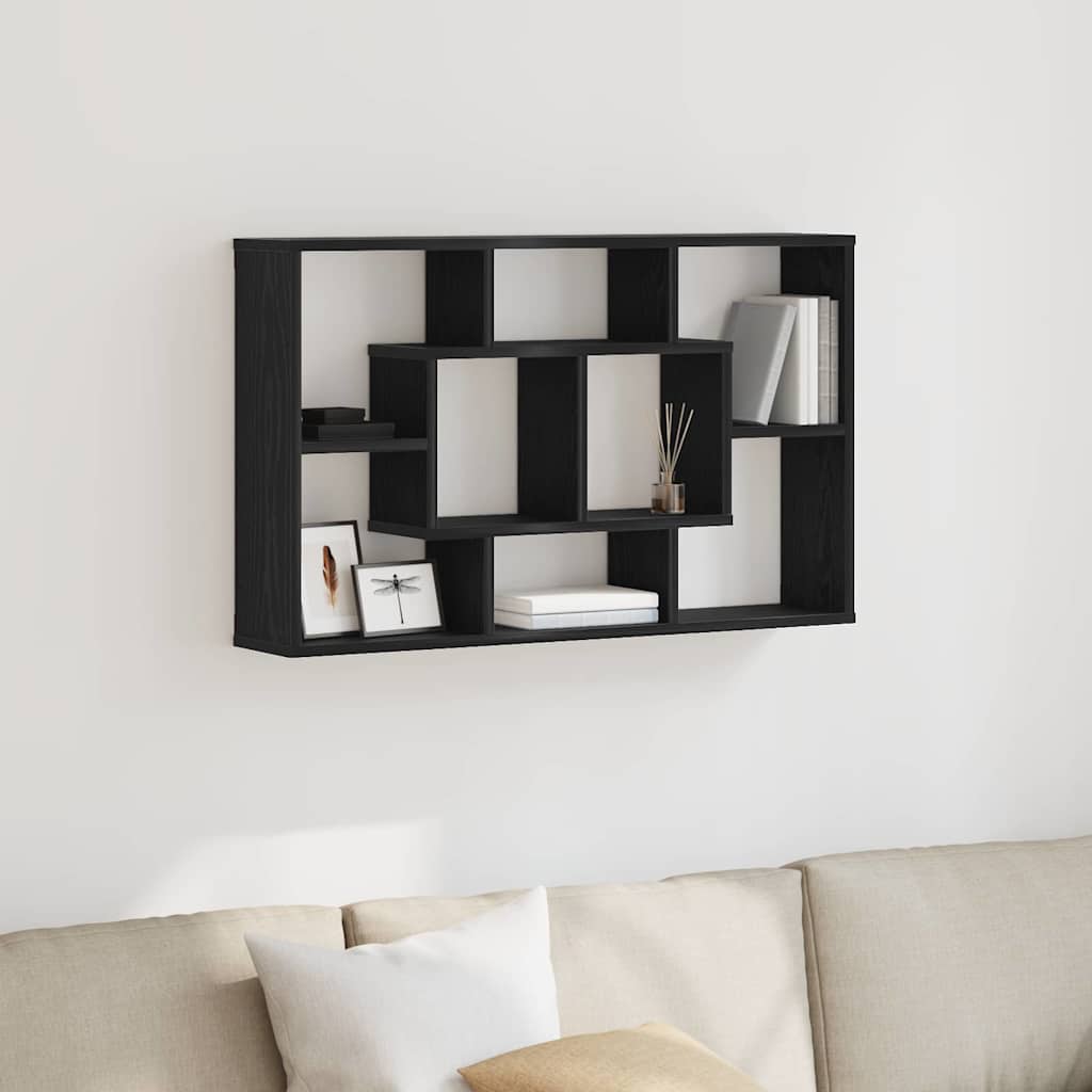 Vegghylle Med Hylle Svart Eik 85 X 16 X 52,5 Cm Konstruert Tre