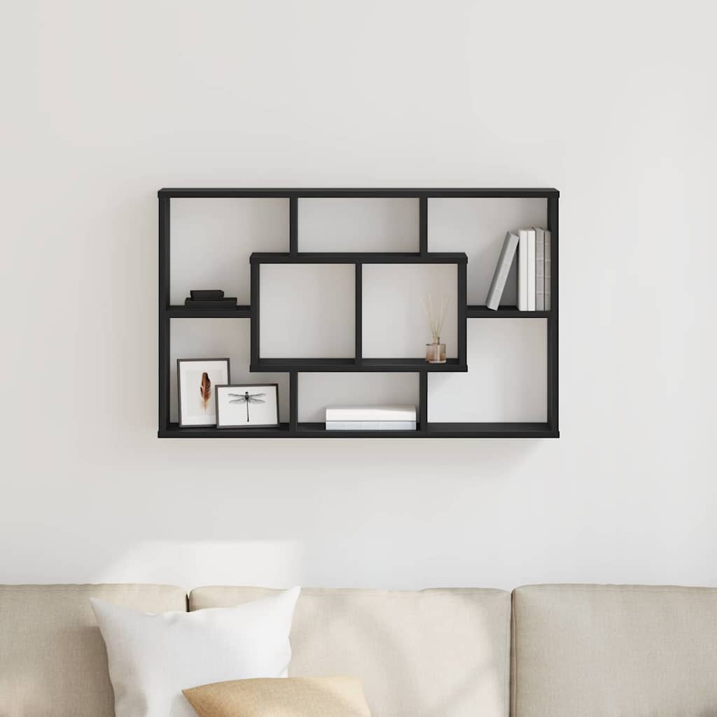 Vegghylle Med Hylle Svart Eik 85 X 16 X 52,5 Cm Konstruert Tre