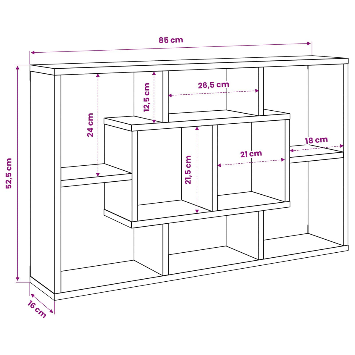 Vegghylle Med Hylle Svart Eik 85 X 16 X 52,5 Cm Konstruert Tre