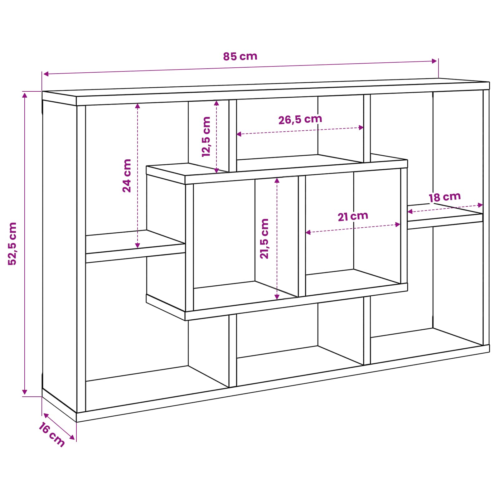 Vegghylle Med Hylle Svart Eik 85 X 16 X 52,5 Cm Konstruert Tre