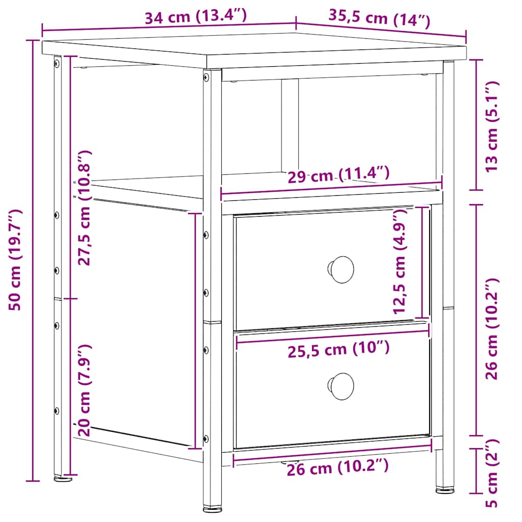 Nattbord Svart Eik 34X35,5X50 Cm Konstruert Tre