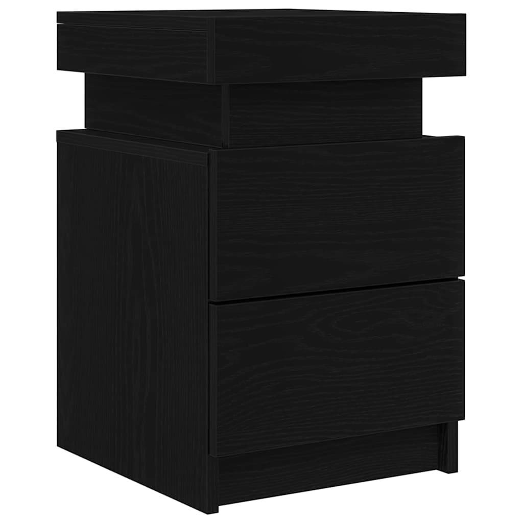 Nattbordskap Med Skuff Svart Eik 35 X 39 X 55 Cm Konstruert Tre