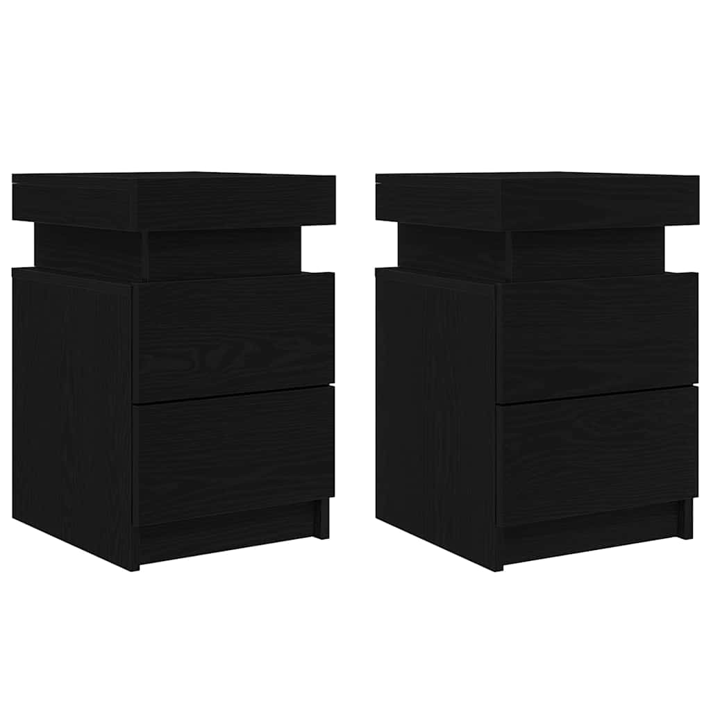 Nattbordskap 2 Pcs Svart Eik 35 X 39 X 55 Cm Konstruert Tre