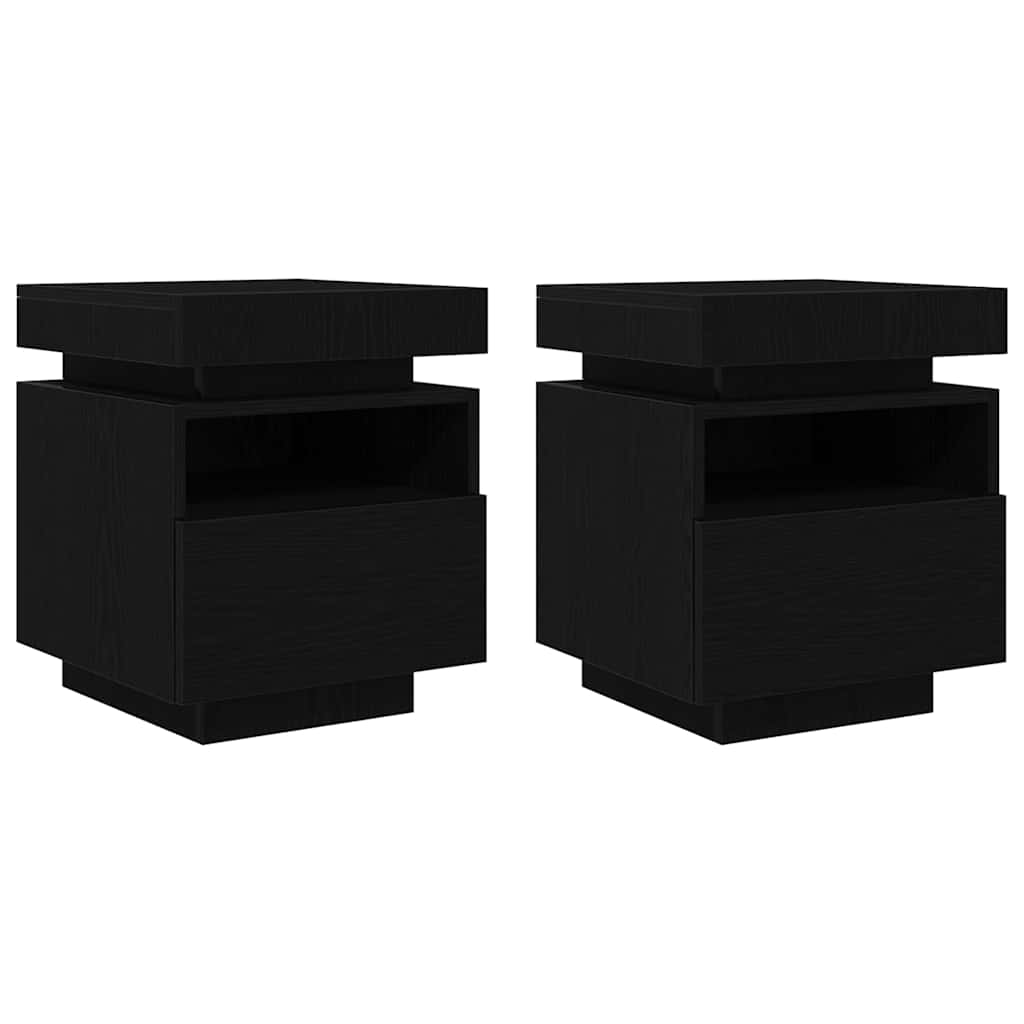 Nattbordskap 2 Pcs Svart Eik 40 X 39 X 48,5 Cm Konstruert Tre