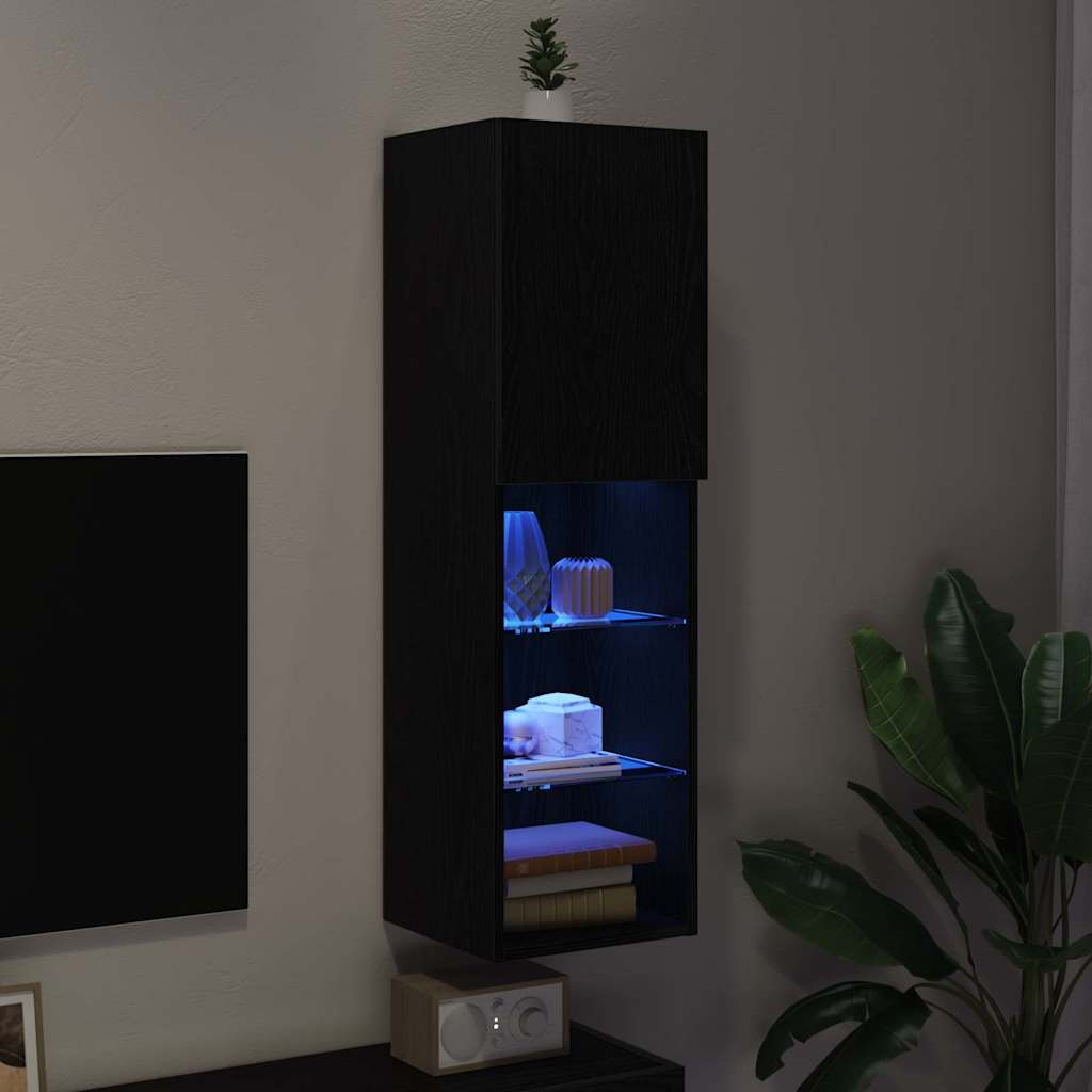 Tv-Skap Veggmontert Svart 30,5 X 30 X 102 Cm Konstruert Tre