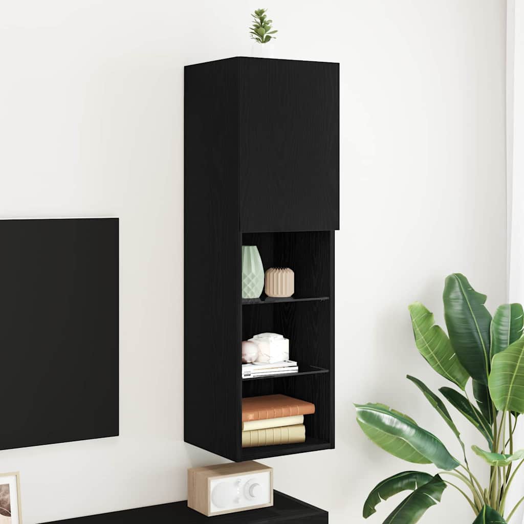 Tv-Skap Veggmontert Svart 30,5 X 30 X 102 Cm Konstruert Tre