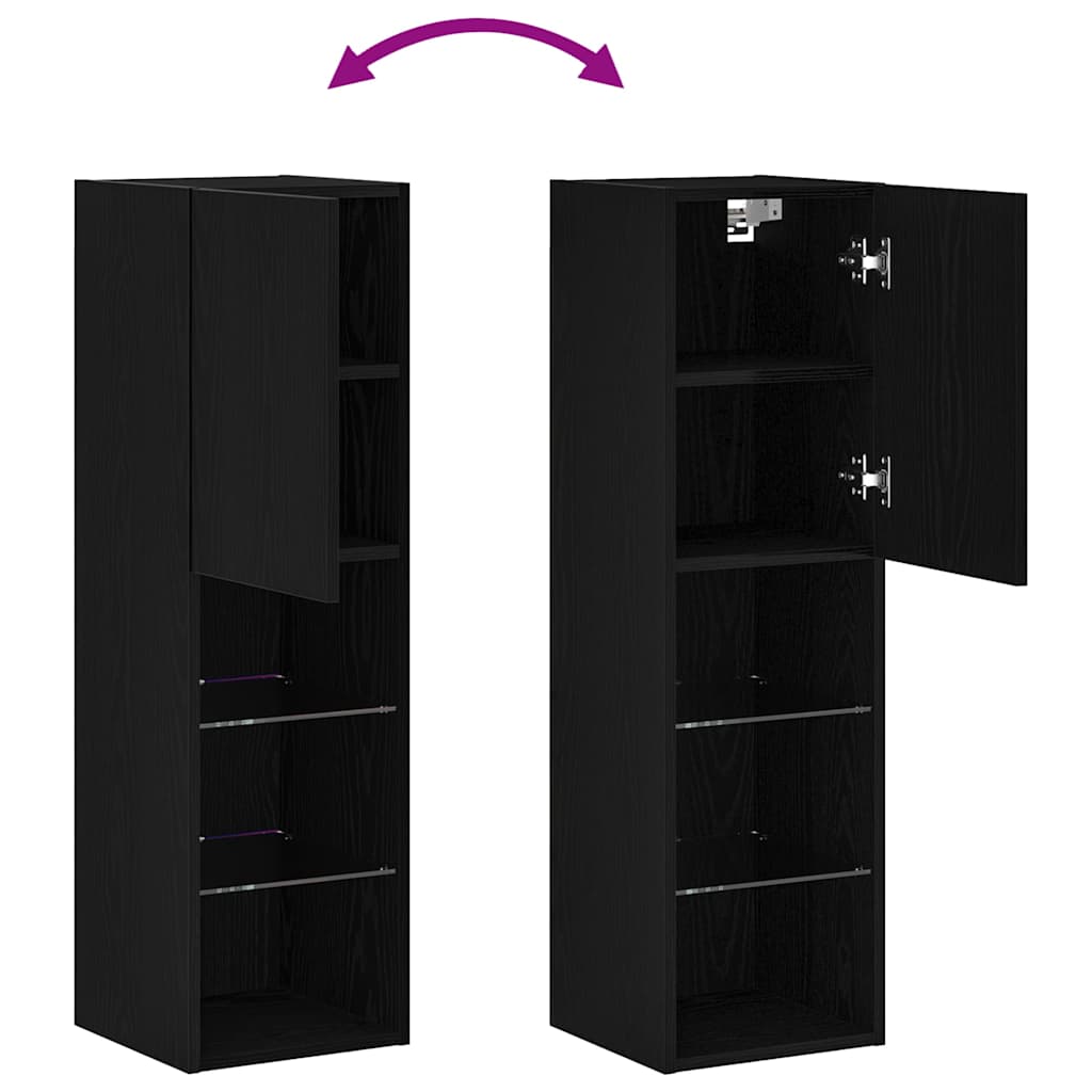 Tv-Skap Veggmontert Svart 30,5 X 30 X 102 Cm Konstruert Tre