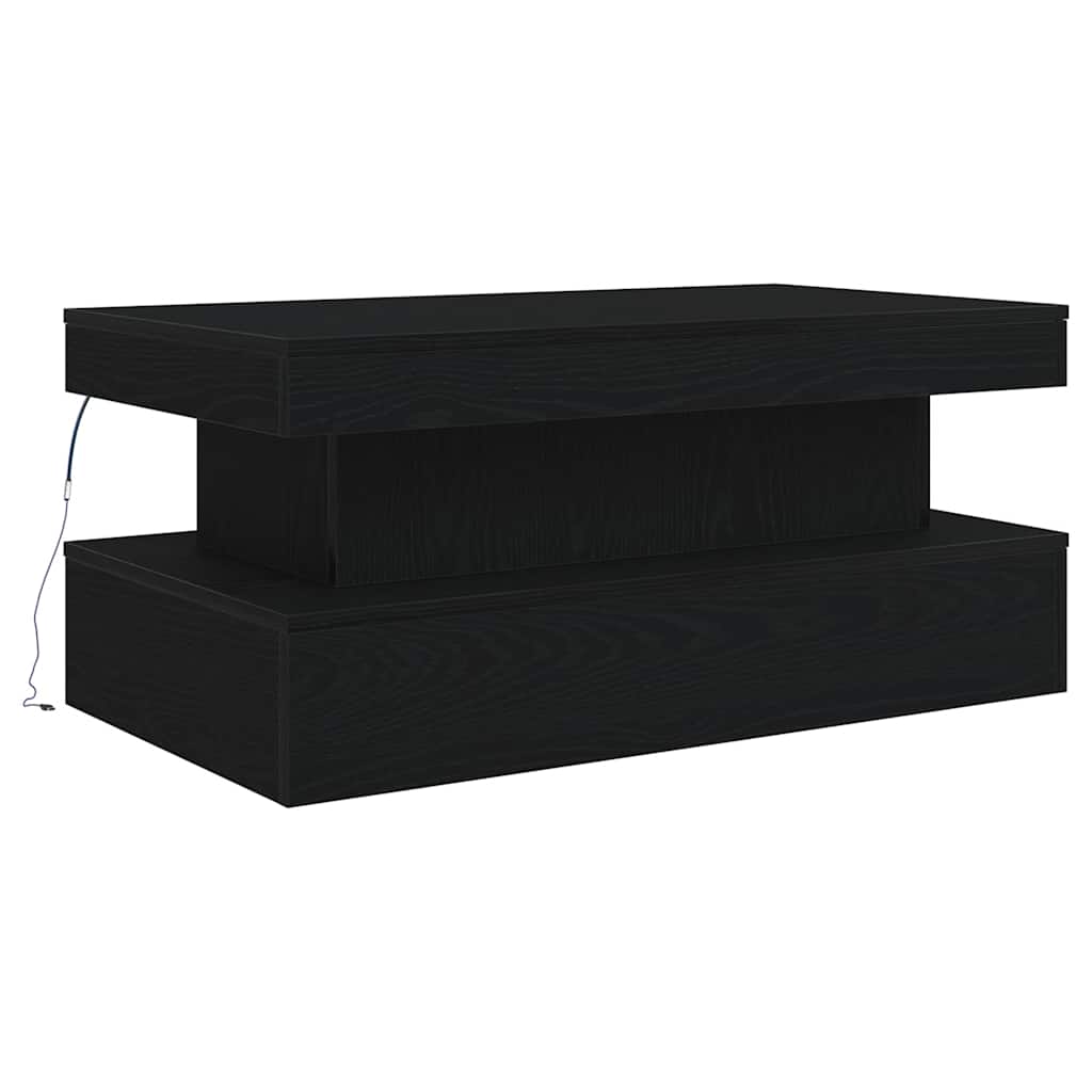 Salongbord Med Led-Lys Svart Eik 90X50X40 Cm