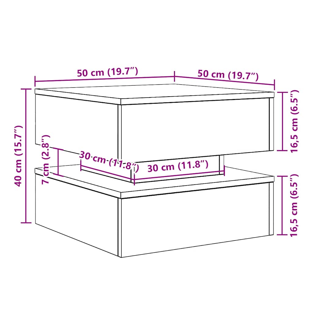 Salongbord Med Led-Lys Svart Eik 50X50X40 Cm
