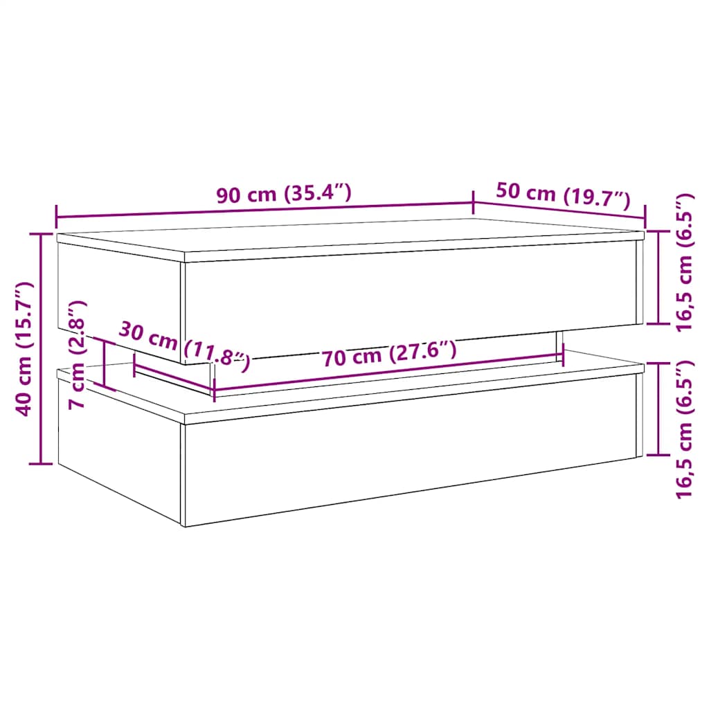 Salongbord Med Led-Lys Svart Eik 90X50X40 Cm