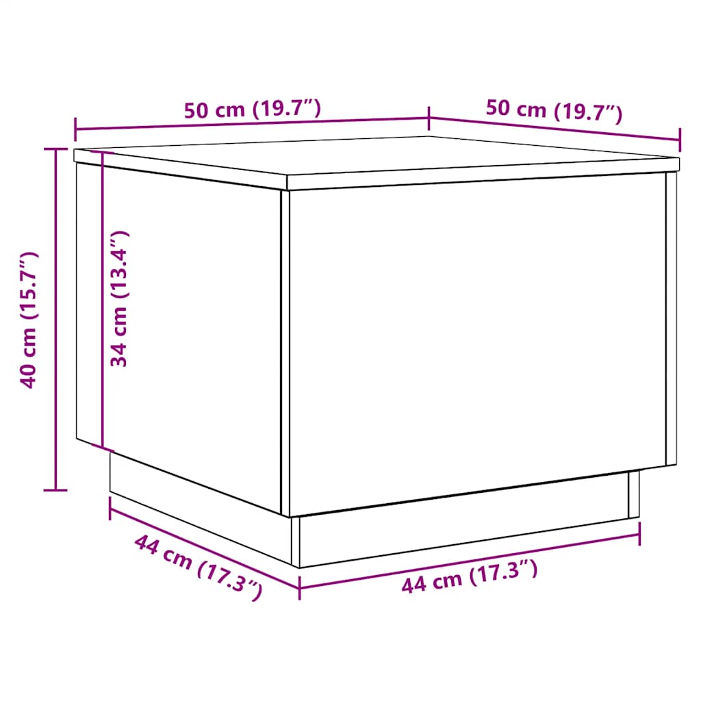 Salongbord Med Led-Lys Svart Eik 50X50X40 Cm