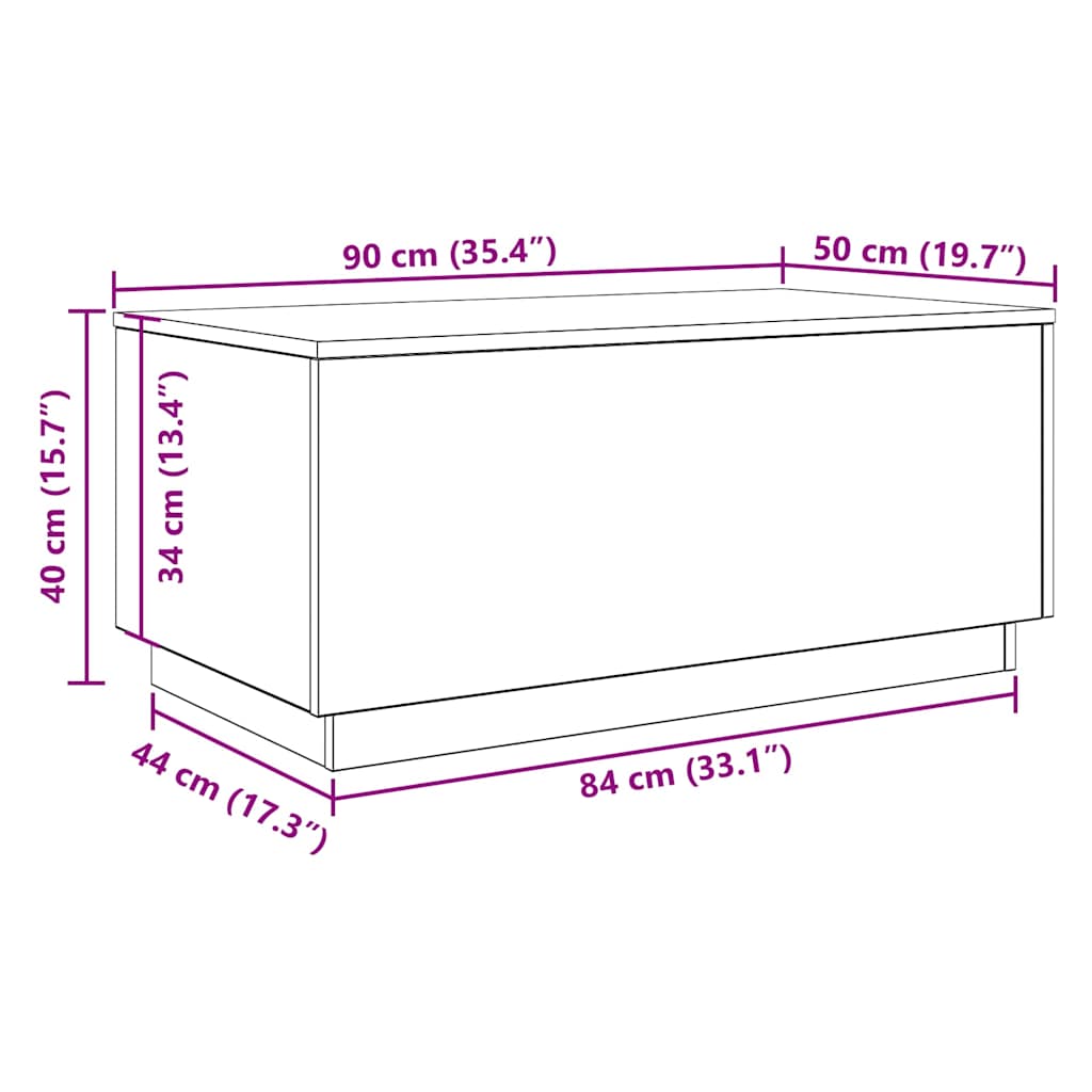 Salongbord Med Led-Lys Svart Eik 90X50X40 Cm