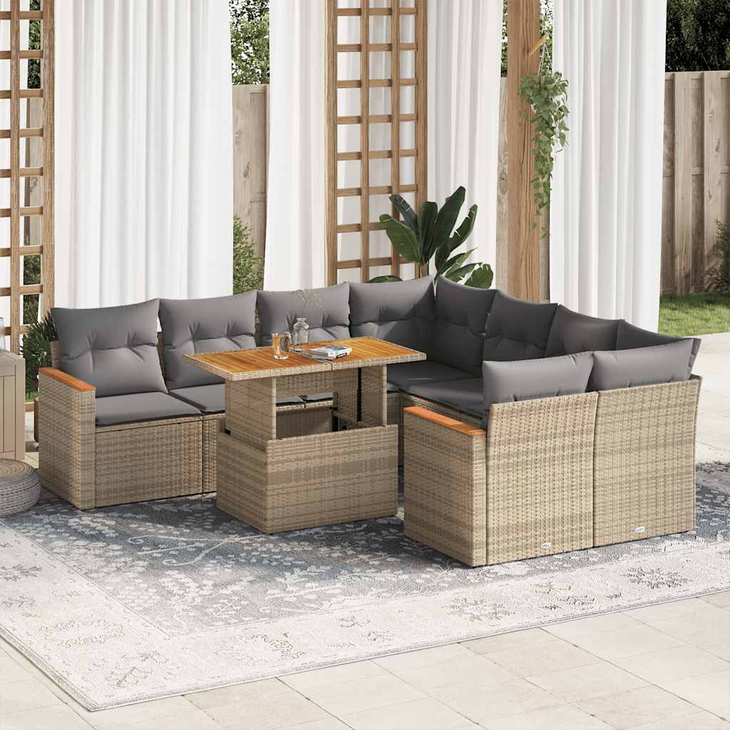 Hagesofaer Med Puter 9 Deler Beige Polyrotting Akasie
