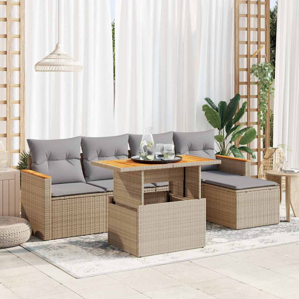 Hagesofaer Med Puter 6 Deler Beige Polyrotting Akasie