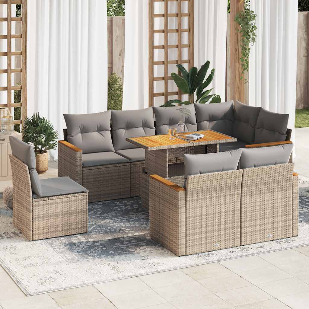 Hagesofaer Med Puter 9 Deler Beige Polyrotting Akasie