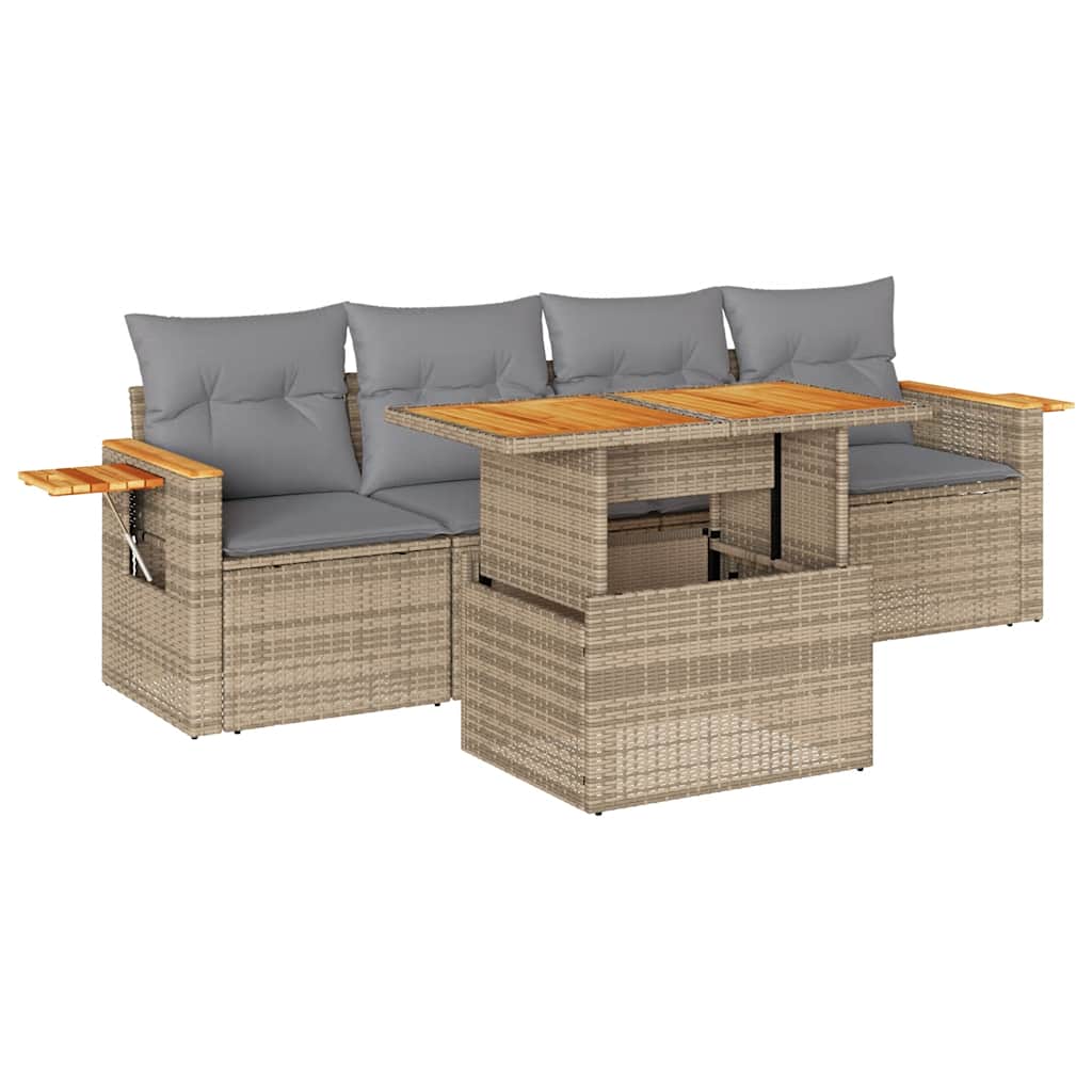 Hagesofaer Med Puter 5 Deler Beige Polyrotting Akasie