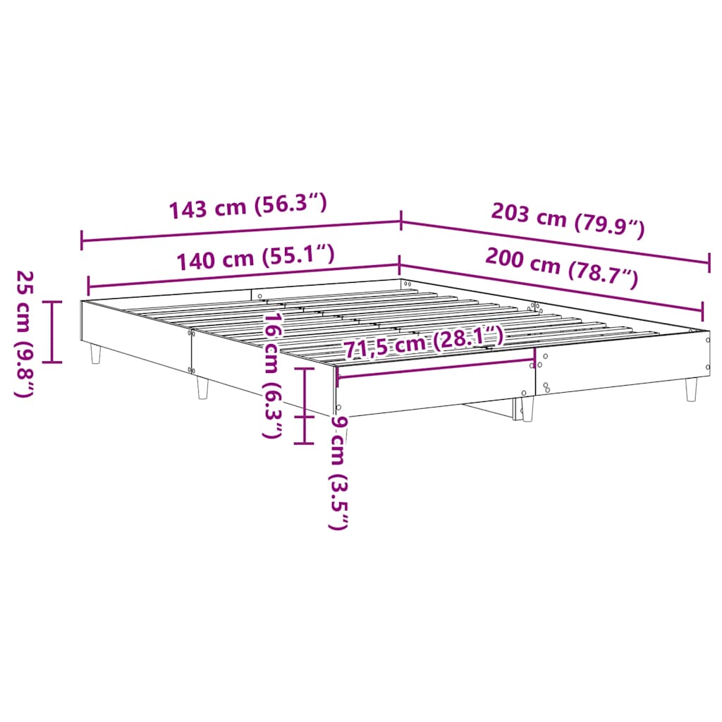 Sengeramme Uten Madrass Røkt Eik 140X200 Cm Konstruert Tre