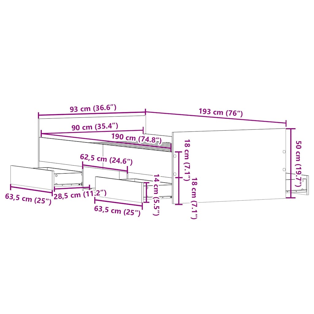 Sengeramme Uten Madrass Artisan Eik 90X190 Cm Konstruert Tre