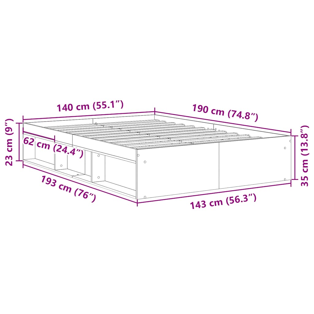 Sengeramme Uten Madrass Gammelt Tre 140X190 Cm Konstruert Tre