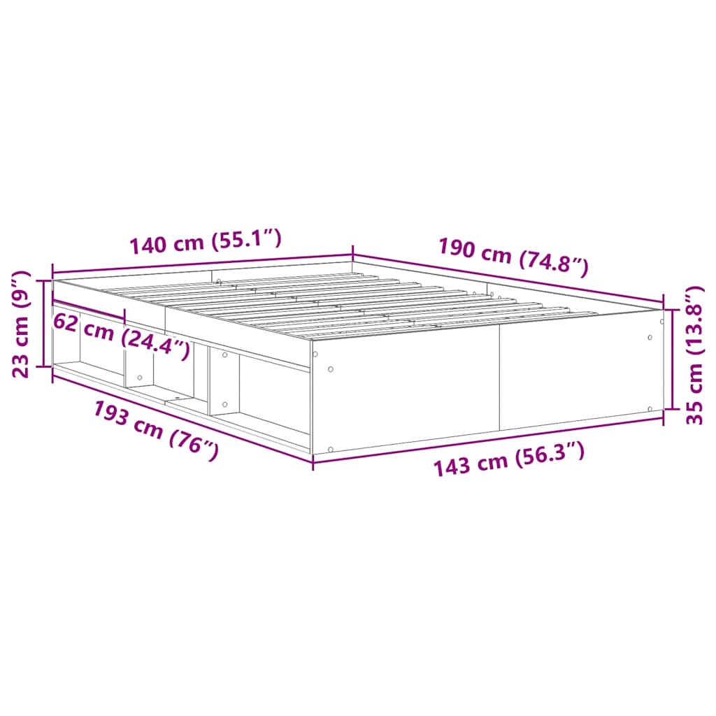 Sengeramme Uten Madrass Artisan Eik 140X190 Cm Konstruert Tre