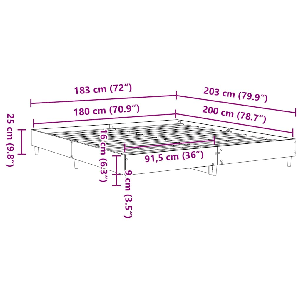 Sengeramme Uten Madrass Sonoma Eik 180X200 Cm Konstruert Tre