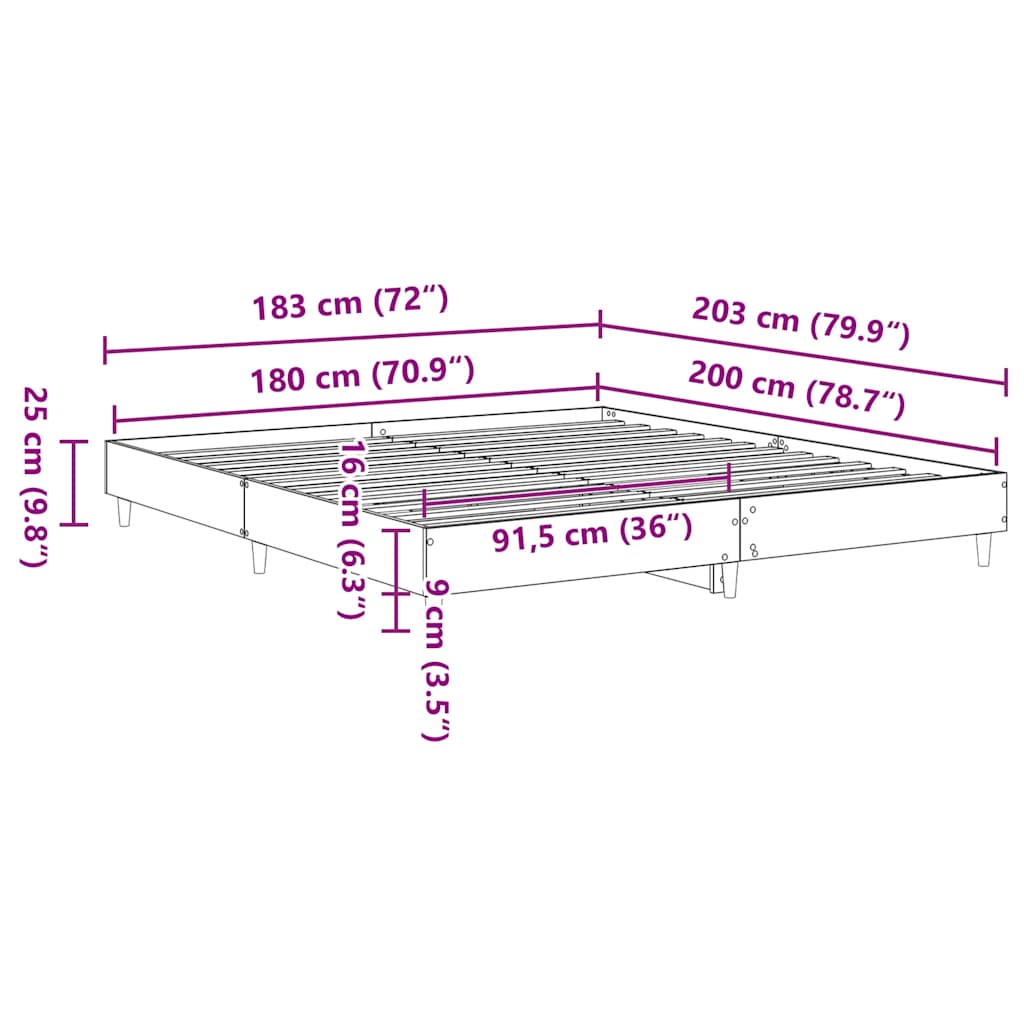 Sengeramme Uten Madrass Røkt Eik 180X200 Cm Konstruert Tre