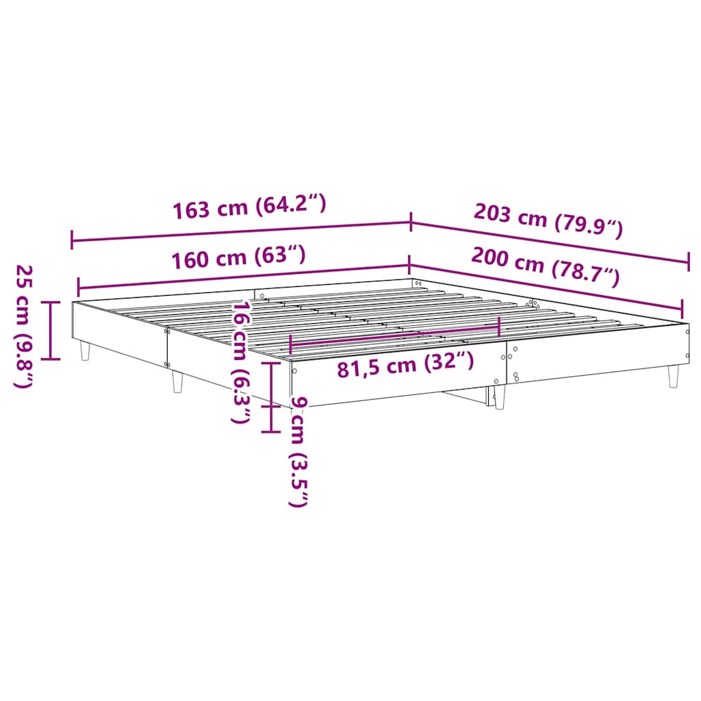 Sengeramme Uten Madrass Betonggrå 160X200 Cm Konstruert Tre