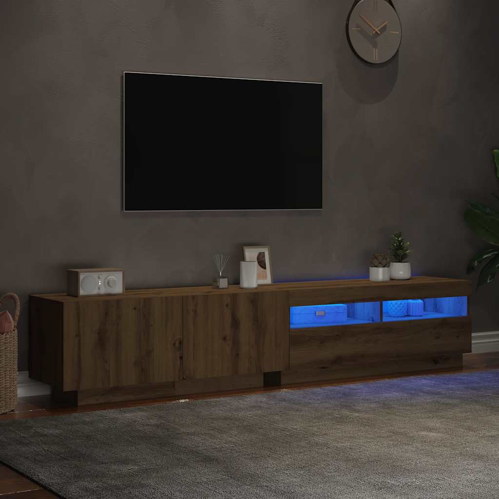 Tv-Benk Med Led-Lys Artisan Eik 200X35X40 Cm Konstruert Tre