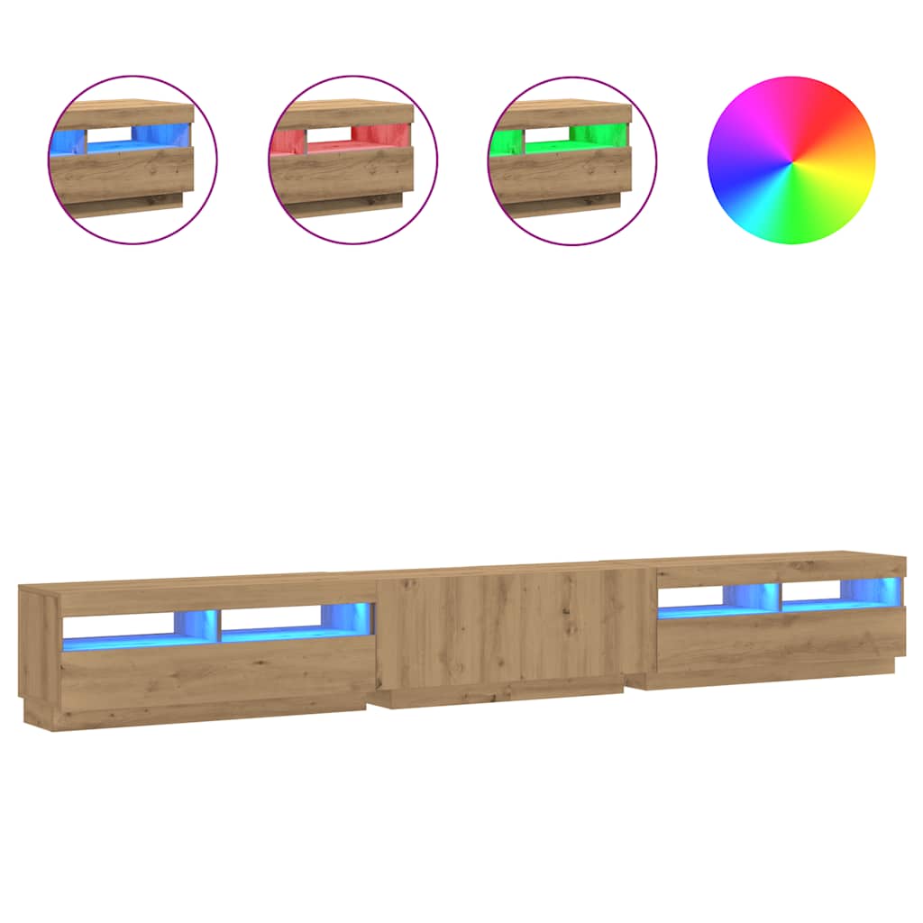 Tv-Benk Med Led-Lys Artisan Eik 300X35X40 Cm Konstruert Tre